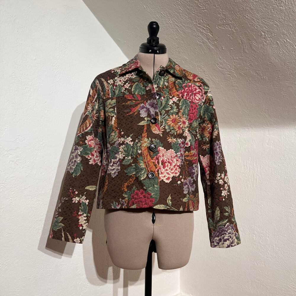 Coldwater Creek Floral Tapestry Cropped Jacket PM